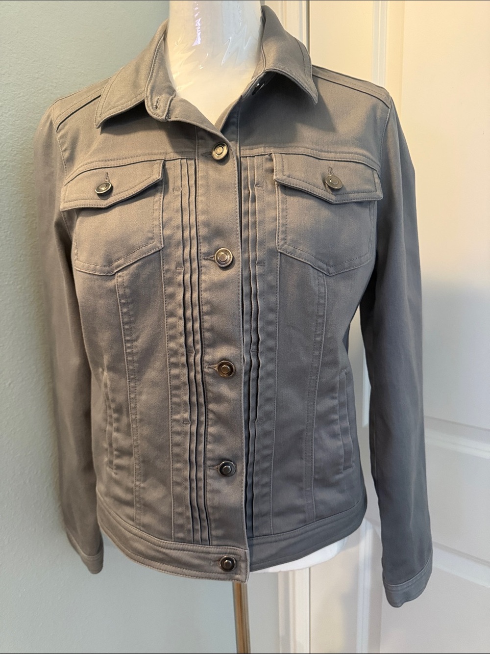Dress Barn Gray Button-Front Jean Jacket